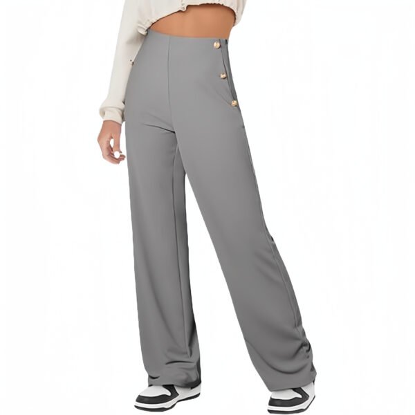 Women's Casual Straight Pants High Waist Button - Image 2
