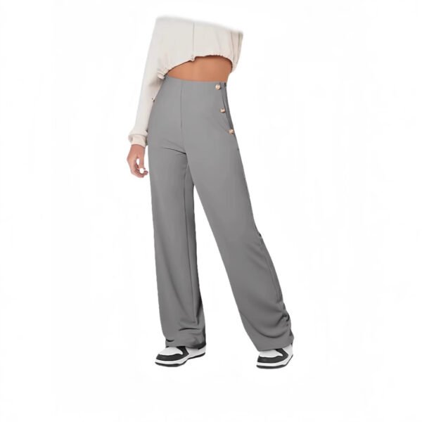 Women's Casual Straight Pants High Waist Button - Image 4
