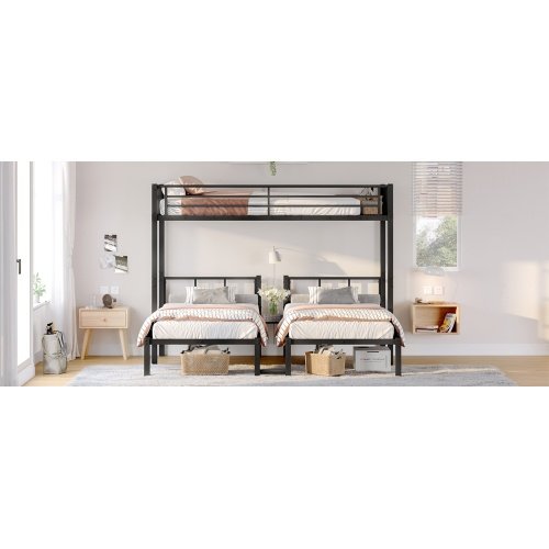 Twin Over Twin & Twin Bunk Beds For 3, Twin XL Over Twin & Twin Bunk Bed Metal Triple Bunk Bed, Black - Image 7