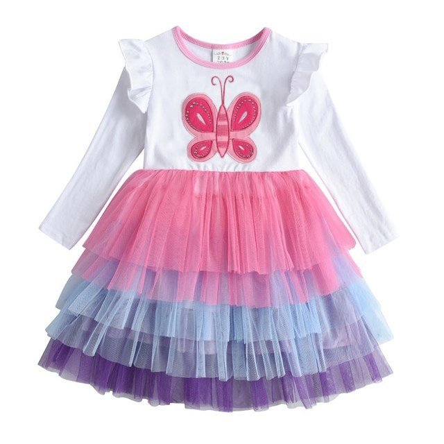 New 3-8 Girls Dress Butterfly Kids Long Sleeve Dresses Baby - Image 5