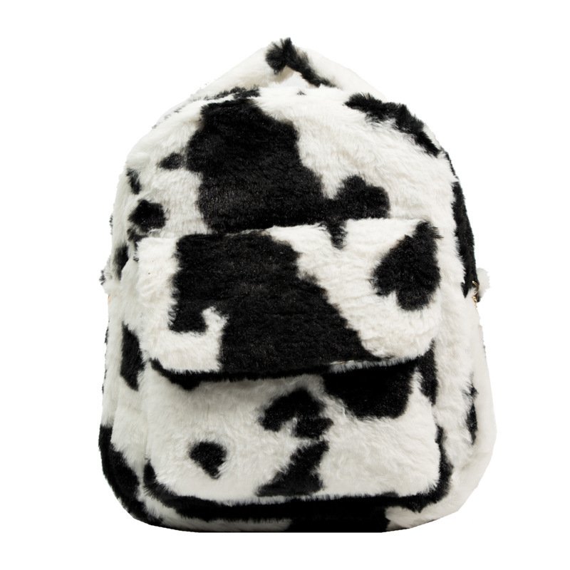 Cute Cows Pattern Furry Backpack Women Small Bags - Image 4