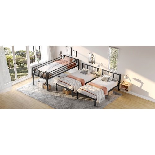 Twin Over Twin & Twin Bunk Beds For 3, Twin XL Over Twin & Twin Bunk Bed Metal Triple Bunk Bed, Black - Image 5