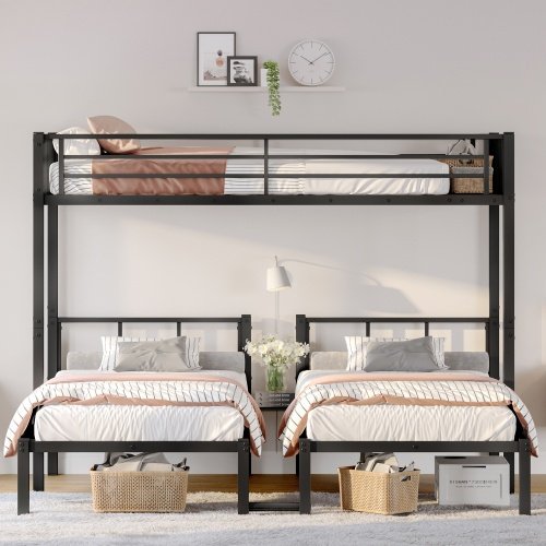 Twin Over Twin & Twin Bunk Beds For 3, Twin XL Over Twin & Twin Bunk Bed Metal Triple Bunk Bed, Black - Image 10
